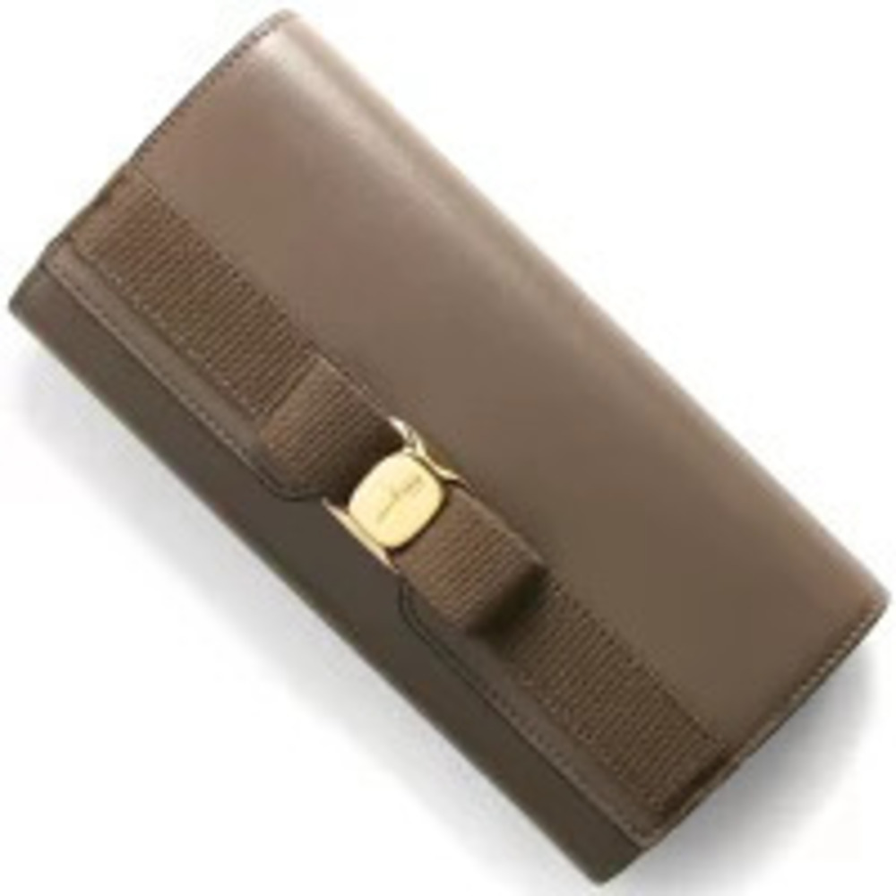 Salvatore Ferragamo Long Wallet Vara Rion Caraway Seed Brown Beige SALVATORE